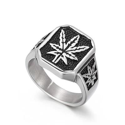 China FASHIONABLE Jewelry Mens Retro Maple Leaf Stainless Steel Ring Fashion Personality Leaf Titanium Steel Ring for sale