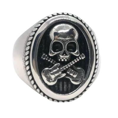 China Retro Jewelry FASHIONABLE Personality Guitar Guitar Skull Stainless Steel Ring Cast Titanium Steel Skull Ring for sale