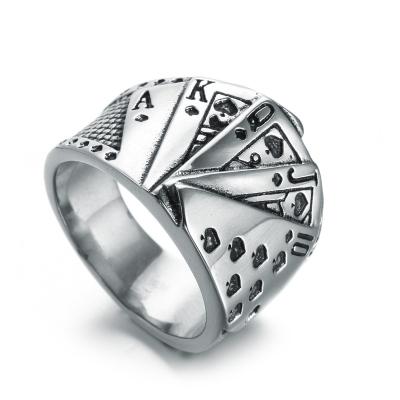 China TREND Accessories Retro Texas Hold'em Flush Ring Digital Titanium Stainless Steel Fashion Steel Ring for sale