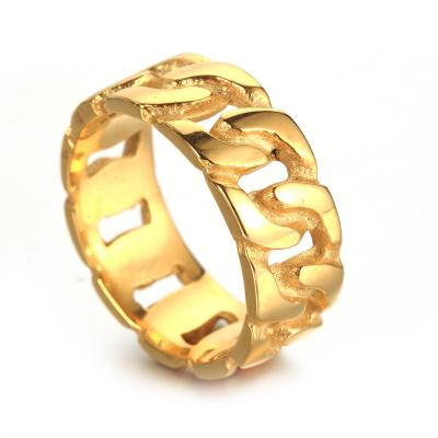 China Trendy Jewelry Wholesale Fashion Mens Stainless Steel Ring Gold Simple Chain Titanium Steel Ring for sale