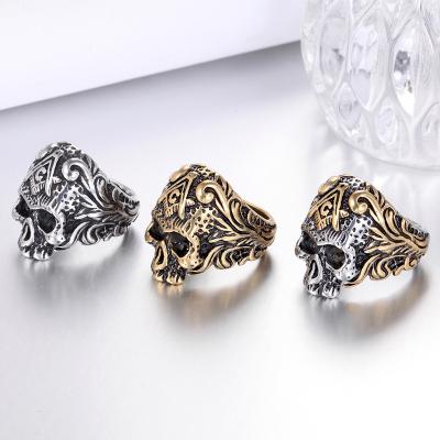 China FASHIONABLE Personality Skull Punk Rock Jewelry Ring Stainless Steel Titanium Steel Ring For Men for sale