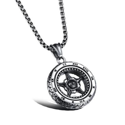 China TRENDY Retro Punk Tire Wheel Pendant Necklace For Men Hip-Hop Aggressive Light Necklace Luxury Pendant for sale