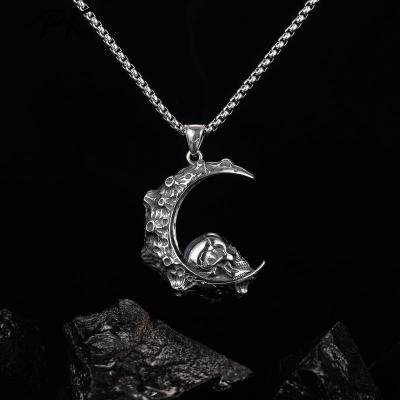 China Trendy Han Fashion Personality Moon Hip Hop Skull Pendant Titanium Steel Pendant Necklace Accessories Retro for sale