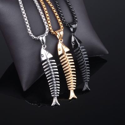 China 2022 Trendy Simple Retro Fish Personality Men Bone Pendant Fashion Simple Titanium Steel Necklace Accessories for sale