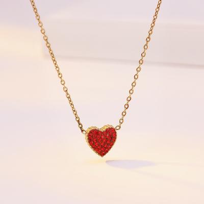 China Simple Style High Quality Love Cho Jewelry 2021 Girl's Red Rose Gold Chain Fashion Charming Heart Necklace Pendants Trendy Women New for sale