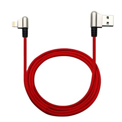 China Mobile Phone Etc.electronic Product New Design IOS USB Nylon Double Side Right Angle Charging Cable Pluggable for sale