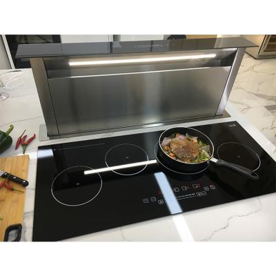 China 9-speed air volume adjustment touch sliding control high temperature tempered glass island chain lifting hood for sale