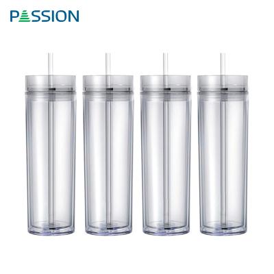 China Minimalist Drinkware Double Wall Insulated Lean Acrylic Tumblers With Straw And Lid for sale