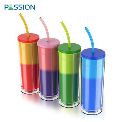 China Minimalist 22oz Customized Print Double Wall Insulate Color Changing Plastic Tumbler With Straws for sale