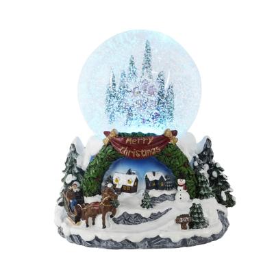 China Wholesale Decorative Custom Musical Resin Europe Christmas Water Glass Snowfall Globes With LED Light for sale