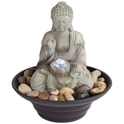 China 2019 China Home Decor Mini Feng Shui Polyresin Resin Buddha Table Top Water Fountain With Stone for sale