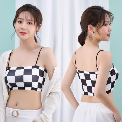 China QUICK DRY Back Black And White Wrap Chest Ribbon Ladies Summer Bottom Top For Girls One Piece Of Ice Wire Bra Vest Tube Bra for sale