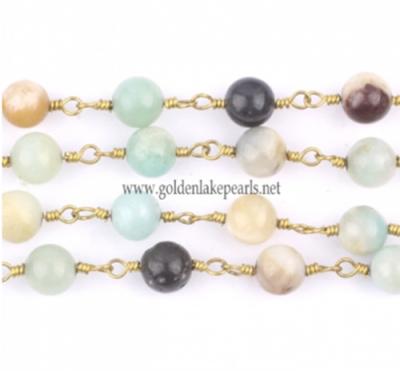 China Other Mix-Color Amazonite Plain Round Rosary Chain for sale