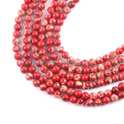 China Other Hot Sale Gemstones Stone Dyed Printing Jasper Plain Round Beads Red Color for sale