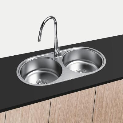 China Without Faucet Modern Design 304 Stainless Steel Single Bowl Double Round Kitchen Sink for sale