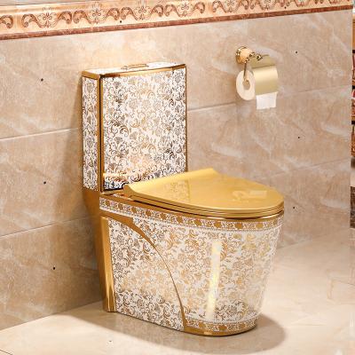 China Shiny Luxury Colored Double-flush Gold Bathroom Porcelain Flush Toilet Bowl for sale