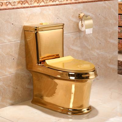 China Double-Flow Design Luxury Bathroom WC Golden Flush One Piece Gold Plated Toilet for sale