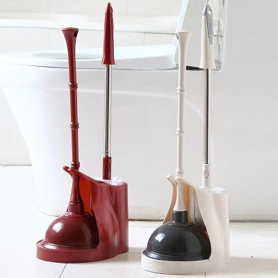 China Modern Long Handle Toilet Plunger And Bowl Brush Combo Set With Stand for sale