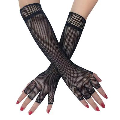 China Fashion Elbow Length Half Finger Net Cavity Nightclub Hand Wear Bride Wedding Gloves Fun Accessories White Color for sale