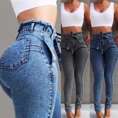 China QUICK DRY High Quality Waistband Polyester Skinny Women's Jeans With Fringe High Waisted Pencil Pants for sale