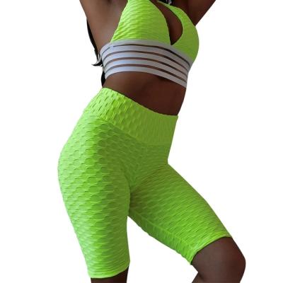 China Breathable High Waist Yoga Shorts Five-shorts Jacquard Bubble Yoga Pants Running Fitness Ladies Sports Stretch Shorts for sale