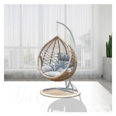 China HWQQ022 Durable Water Stable Outdoor Drop Shape PE Steel Wicker Weaving Hanging Chair for sale