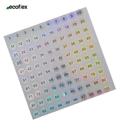 China Arabic Numeral Waterproof Bulk Stock Holographic Stickers Silver Clear Hologram Size Label for sale