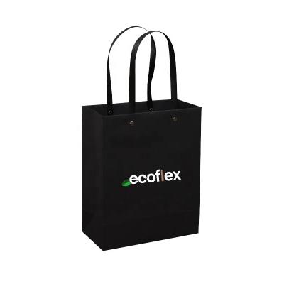 China Recyclable Custom Hot Shopping Logo Black Kraft Gift Craft Foil Paper Bag With Handles for sale