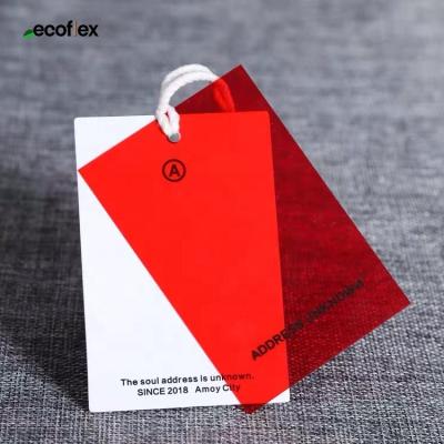 China Recyled Luxury Fashion Plastic PVC Product Label With Logo Clothing Swing Hang Tag Customized With String for sale