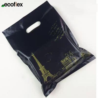 China Handle Logo Moisture Proof Reusable Black Shopping Plastic Bag For Carrying Custom Grocery for sale