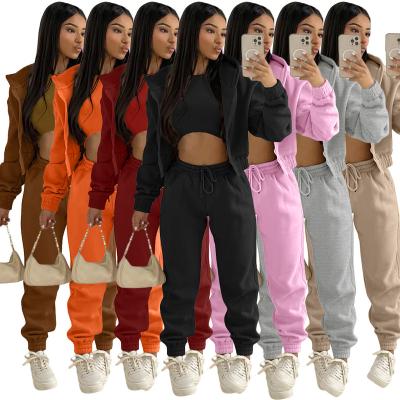 China 2022 Fall And Winter Breathable Fleece Drawstring Hood Clothes Two Piece Set Clothes Set 3 Piece Women Clothes for sale