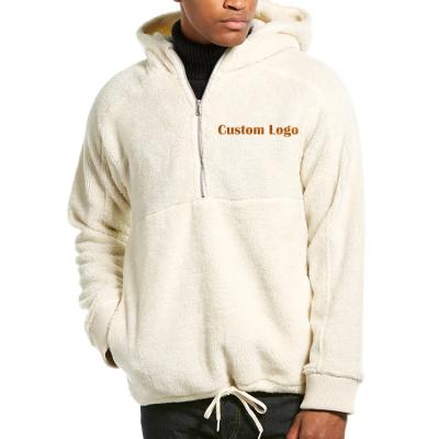 China New Design Anti-wrinkle Logo Hoodie Plain White Half Zip Side Pocket Sweatshirt Hooded Pullover Hoodie Custom Chest Drawstring Bottom for sale