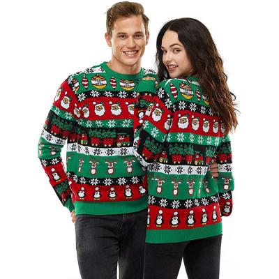 China 2021 Anti-pilling Merry Christmas Led Casual Ugly Christmas Sweater Lapel Design Christmas Sweater Couples Sweaters Custom for sale