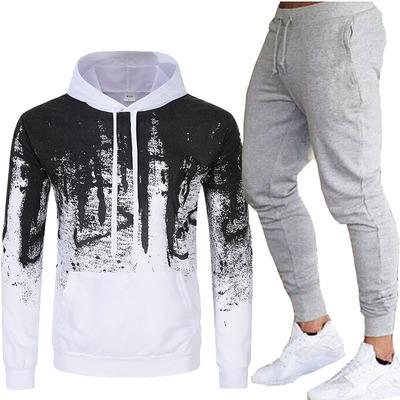 China Fashion High Quality Fashion Sweatsuit Custom Men's Graffiti Flat Tracksuit Thermal Set Wholesale Sports Tracksuits for sale