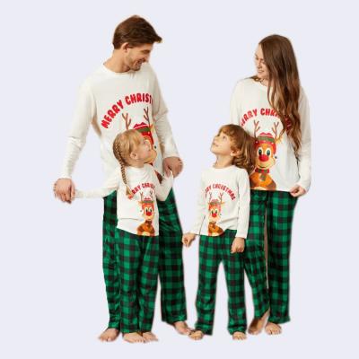 China Anti-pilling Korean Christmas 2021 Hot Selling Women's Pajamas Sleepwear Christmas Winter Cloth Cartoon Letter Print Plaid Set Designers for sale