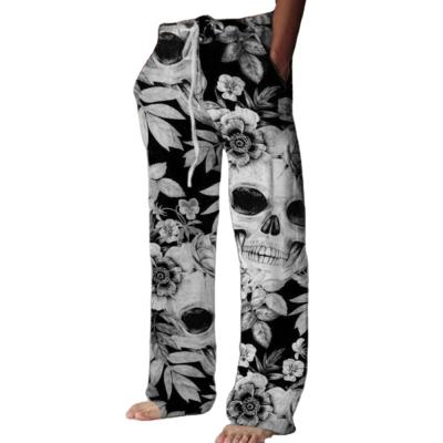 China Halloween Printing Pants New Style Anti-pilling Cotton Long Pants Loose Casual Straight Skeleton Pants Costumes For Men for sale