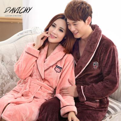 China Custom Softness Coral Fleece Men Bath Warm Thermal Winter Plush Women Long Robes Flannel Family Nightgown Robe for sale