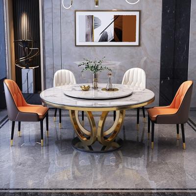 China Stainless Steel Dining Furniture Frame Dining Table With Center Restaurant Tables Gold Marble Rotating Luxury Dining Table for sale