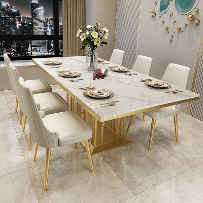 China Stainless Steel Dining Home Furniture Restaurant Tables Luxury Marble Top Dining Table Set Wedding Rectangular Dining Table DT052 for sale