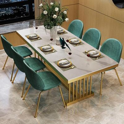 China Home Furniture Stainless Steel Rectangular Luxury Marble Dining Table Modern Marble Top Dining Table Set Restaurant Metal Dining Tables for sale