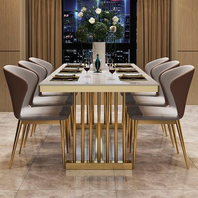 China New Stainless Steel Living Room Furniture Household Rectangular Marble Top Dining Table Set Modern Marble Dining Table Dining Tables for sale