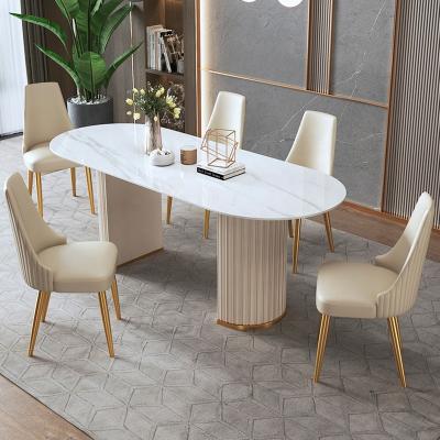 China Stainless Steel Dining Furniture Restaurant Tables Oval Gold Round Rectangular Dining Table Leather Product Synthetic Leather Dining Tables for sale