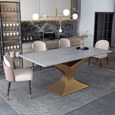 China Stainless Steel Dining Furniture Restaurant Tables Luxury Rectangular Marble Matching Dining Table Set Modern Metal Dining Tables for sale