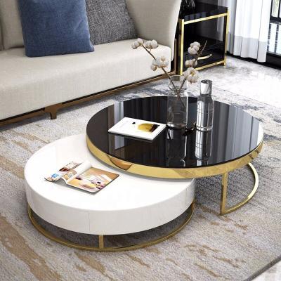 China Modern Nordic Metal Marble Wrought Iron Glass Round Stainless Steel Glass Round Coffee Table Luxury Coffee Tables for sale