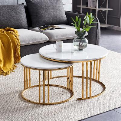 China Modern Stainless Steel Living Room Furniture Metal Marble Top Coffee Table Set Around Modern Marble Coffee Table Luxury Coffee Tables for sale