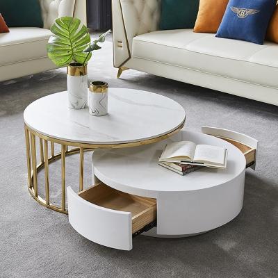 China Luxury white stainless steel living room furniture stainless steel and gold coffee table modern metal coffee tables design for sale