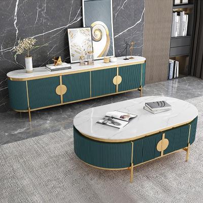 China Modern living room furniture TV cabinet tea table set stainless steel coffee table metal modern luxury marble coffee tables for sale