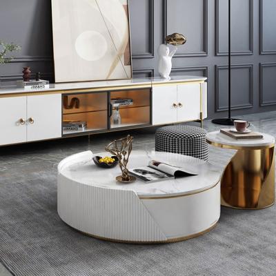 China Modern Furniture Modern Living Room Custom Stand TV Set and Round Coffee Table and Chairs Metal Luxury Hotel Coffee Tables for sale