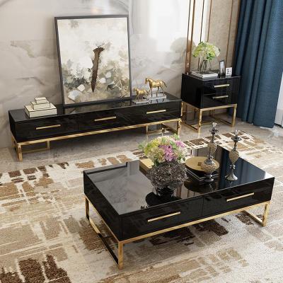 China Stainless Other Latest Design Living Room Furniture Luxury Stainless Steel Glass TV Stands Cabinet Modern Black TV Stand TV Stand for sale