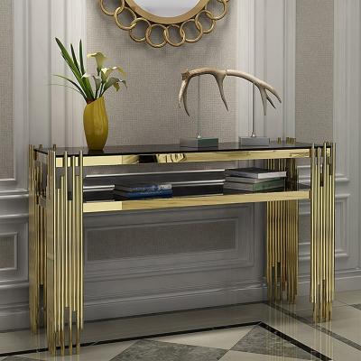 China Modern the other living room furniture console table gold hallway console table gold luxury glass console table for sale